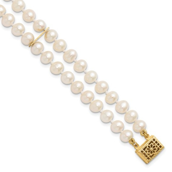 14K Gold-Filled 2-Strand White Freshwater Cultured Pearl Bracelet – 7.5" - Picture 1 of 6